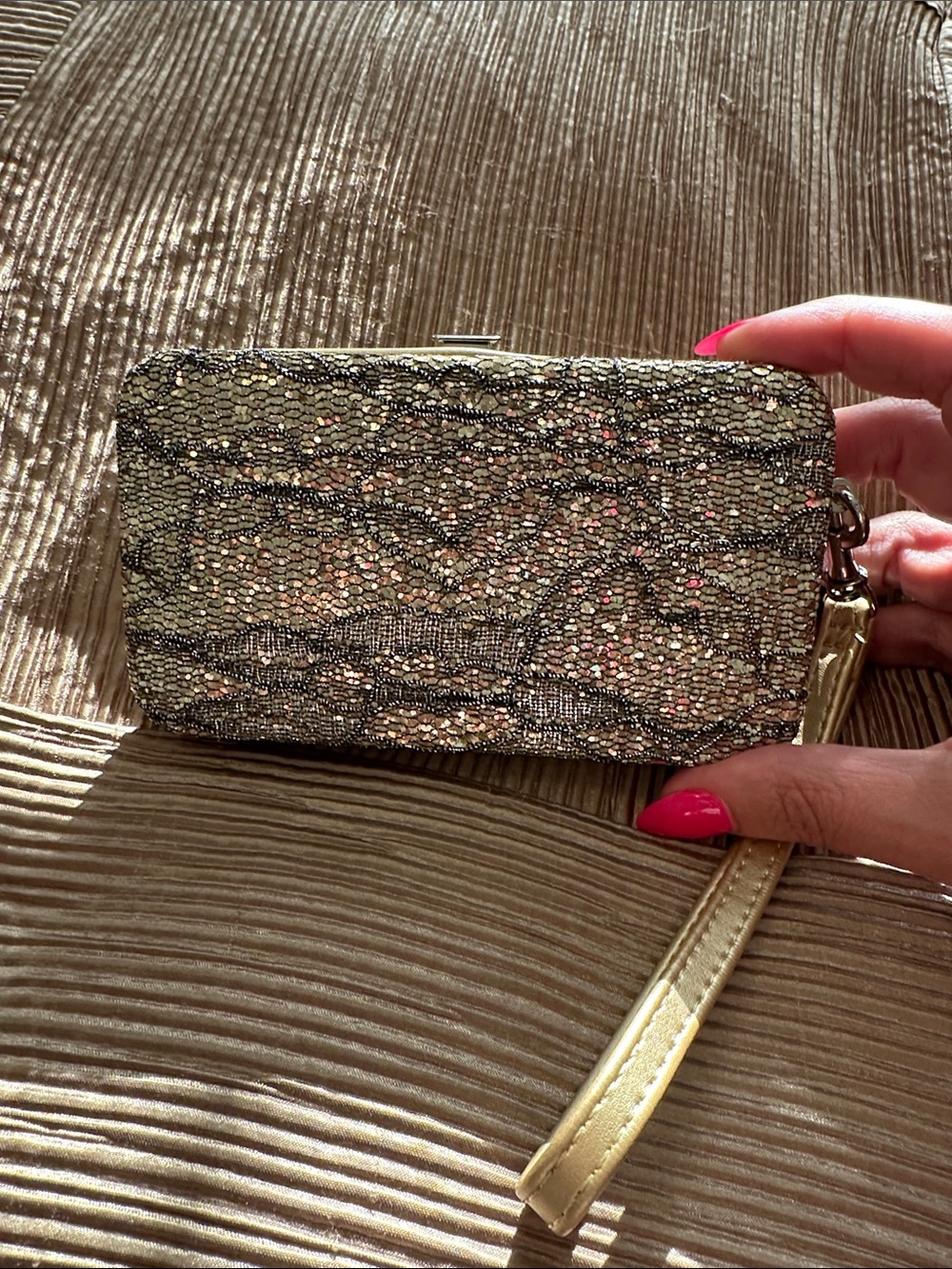 Gold Glitter Wristlet Clutch - Sparkling Evening Bag